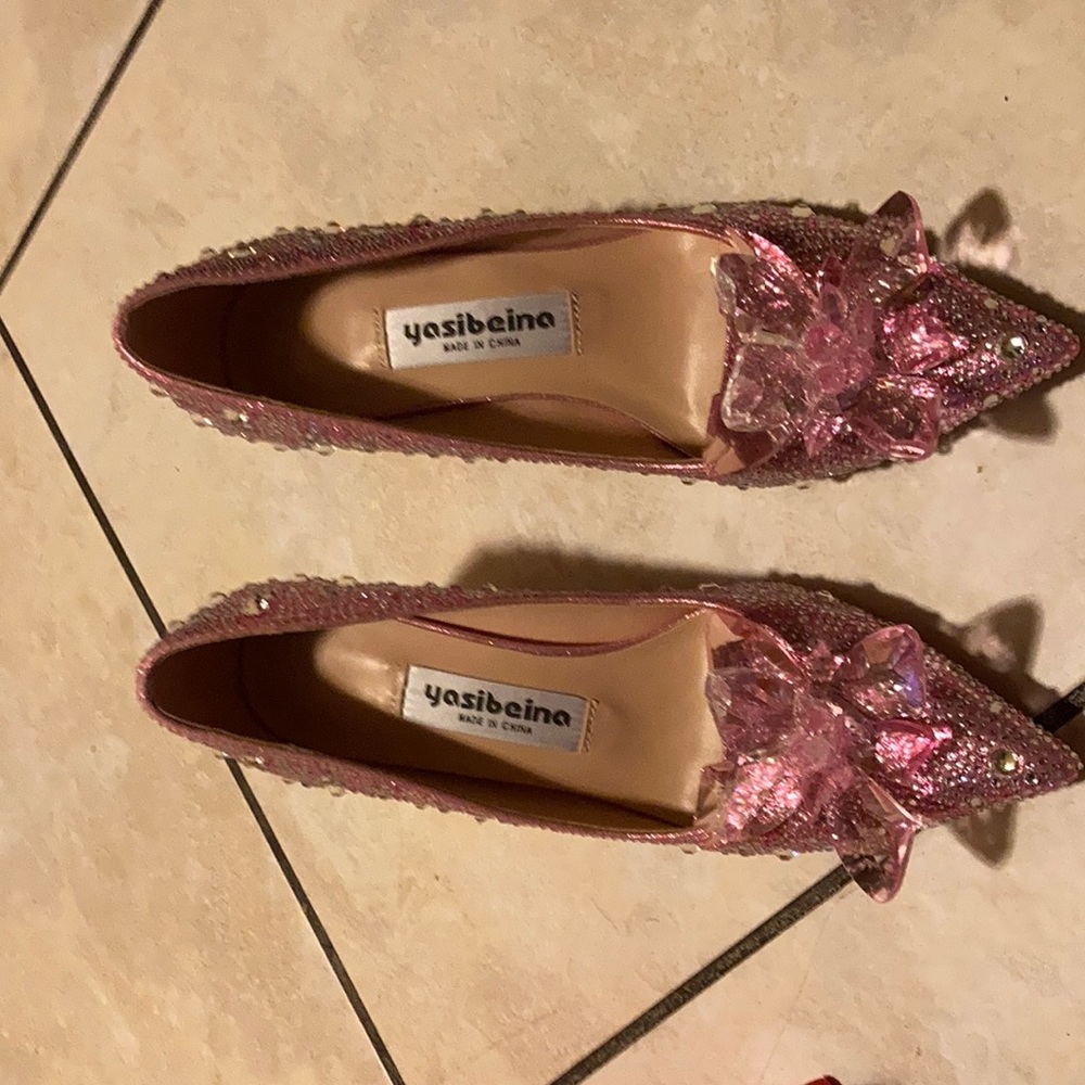These have never been worn they are literally the Cinderella shoes and pink.